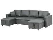 U-Shape Sofa Bed 5 Seater SOMMEN with Storage Fabric Dark Grey_987195
