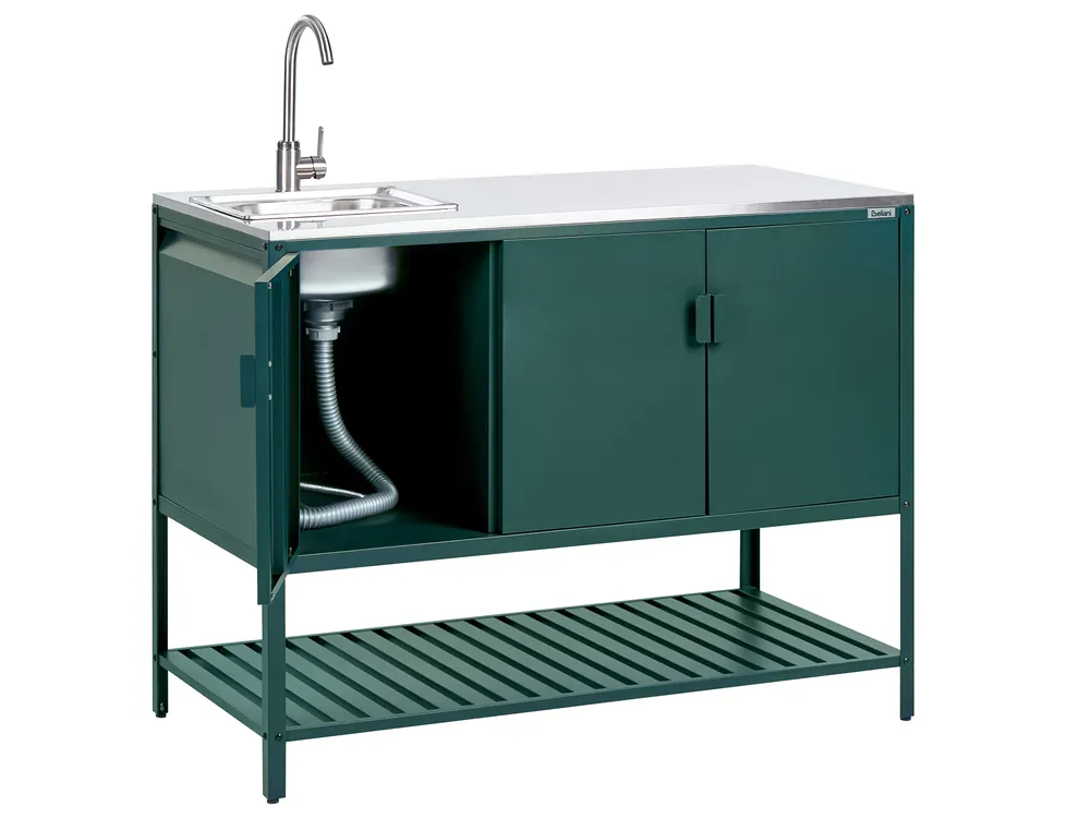 3 Piece Outdoor Kitchen Set with Sink MAENZA Green Metal_1045215