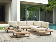 Garten Ecksofa mit Tisch 5-Sitzer MYKONOS zertifiziertes Akazienholz Cremeweiß rechtsseitig_878014
