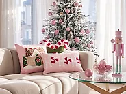 Set van 3 sierkussens VELLYN 30 x 50 cm 45 x 45 cm Roze kerstmotief_1164675