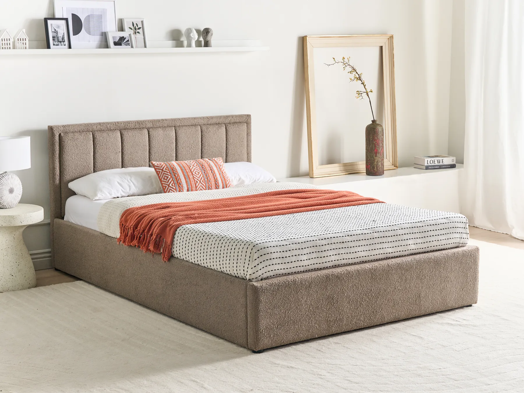 Bett mit Stauraum MONTLAUR Bouclé Taupe 140 x 200 cm_958569