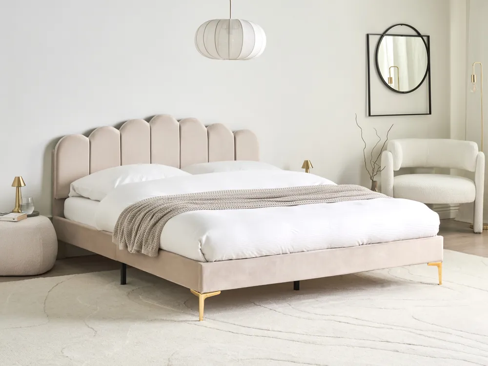 Bett mit Lattenrost Samtstoff SAUVIAN 160 x 200 cm Beige