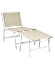 Gartenstuhl MARCEDDI mit Fußstütze Metall Weiß / Beige_928402