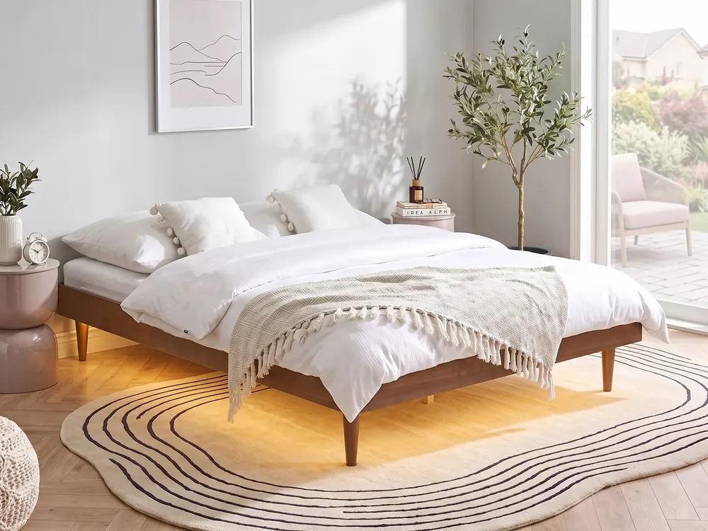 Bett mit LED TOUCY 180 x 200 cm Braune Esche