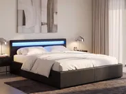 LED krevet s prostorom za pohranu ARMELLE Umjetna koža Crni 160 x 200 cm_1131150