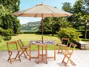 Gartenmöbel Set 4-Sitzer FRASSINE mit Schirm (12 Optionen) Akazienholz Naturfarben_922526