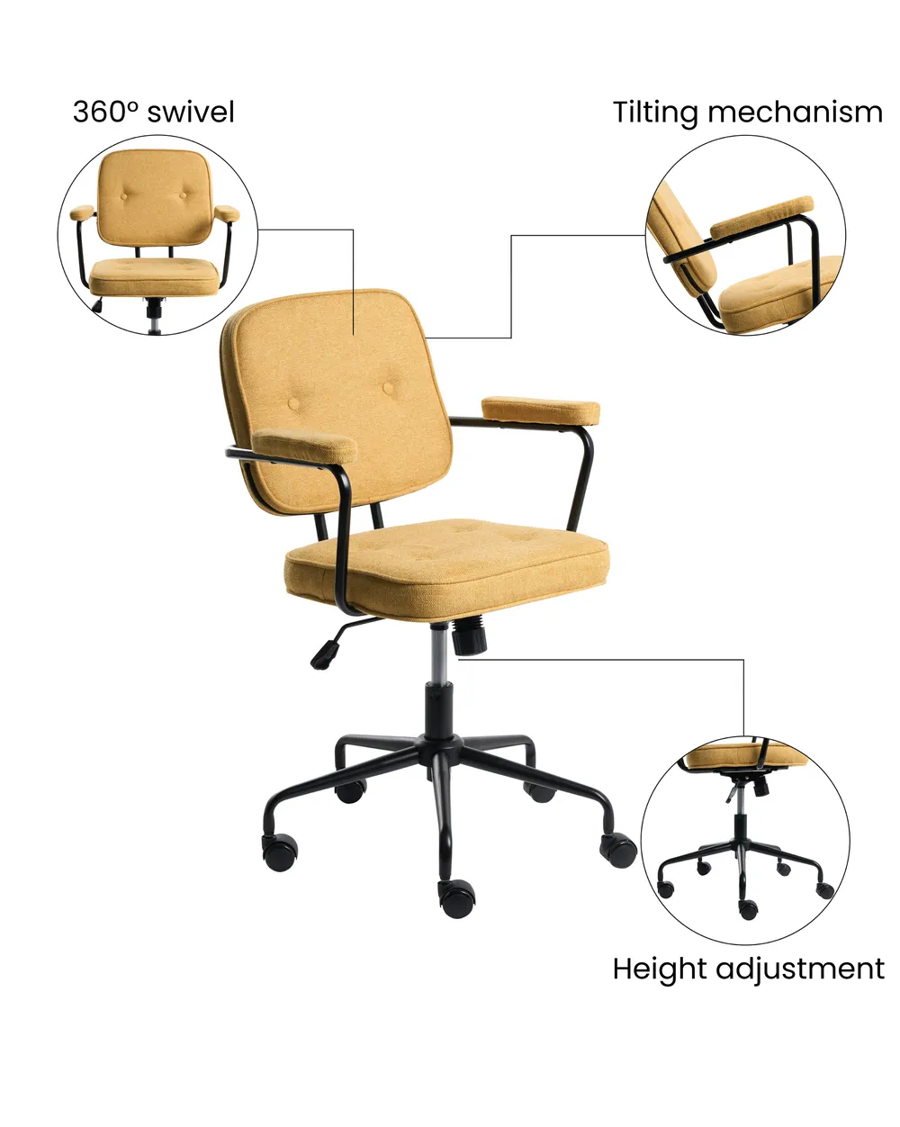 Desk Chair PAWNEE Fabric Yellow_1070562