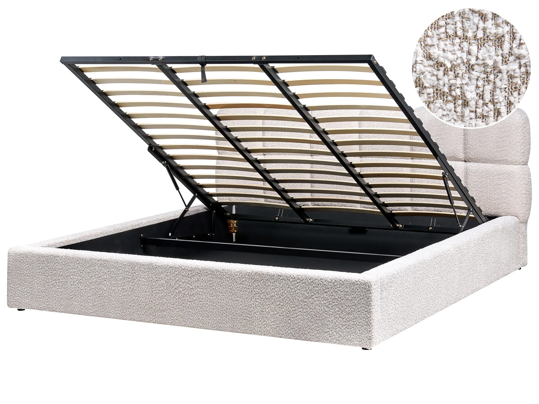 Ottoman Bed BASTON Boucle Light Beige 180 x 200 cm (EU Super King)_997011