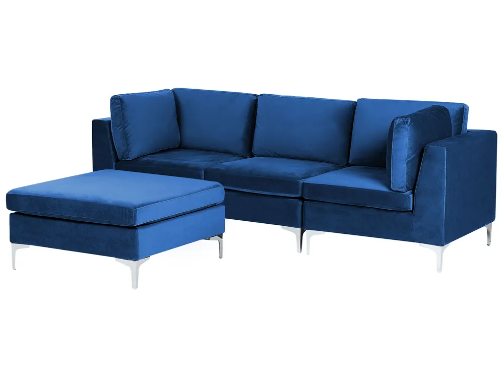 Modular Sofa 3 Seater EVJA with Ottoman Velvet Navy Blue_859653