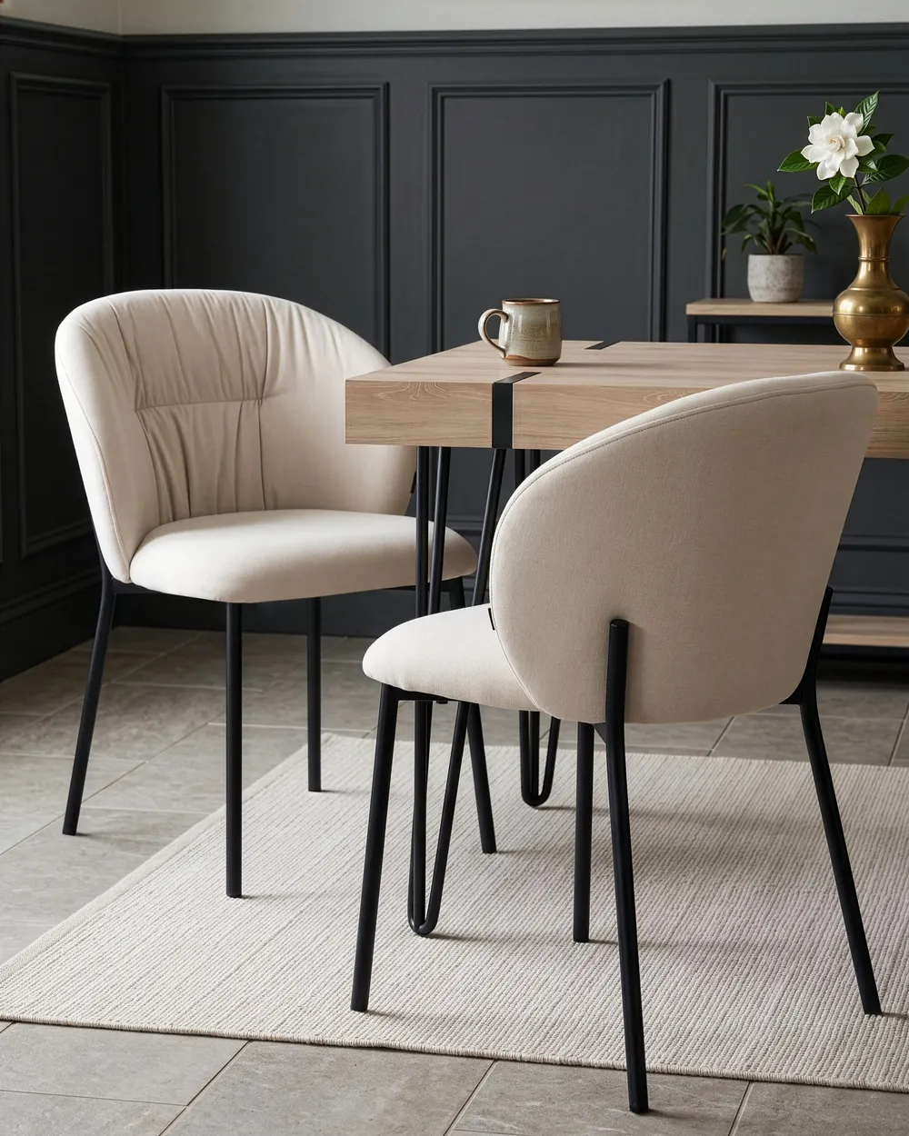 Esszimmerstuhl 2er Set MESA Stoff Hellbeige