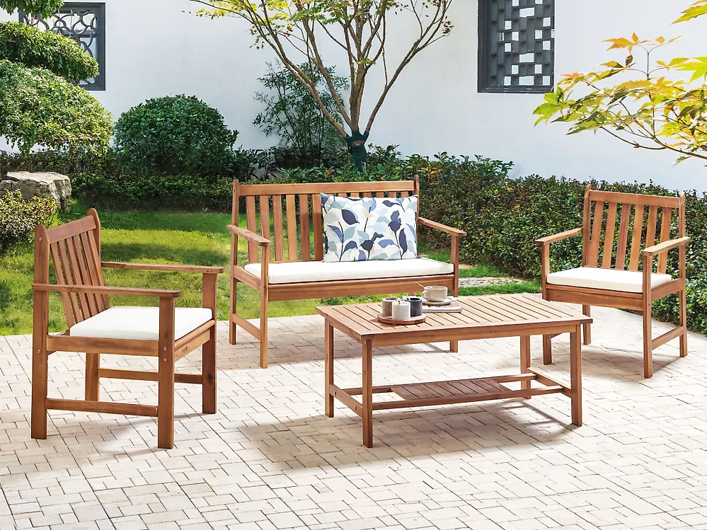 Lounge Set mit Tisch 4-Sitzer ALTIDONA Akazienholz Cremeweiß_1175520
