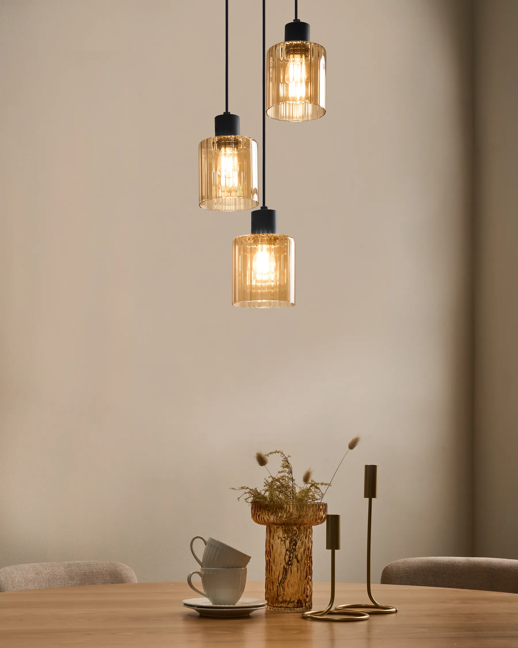 3 Light Pendant Lamp KITARE Glass Beige_1029052