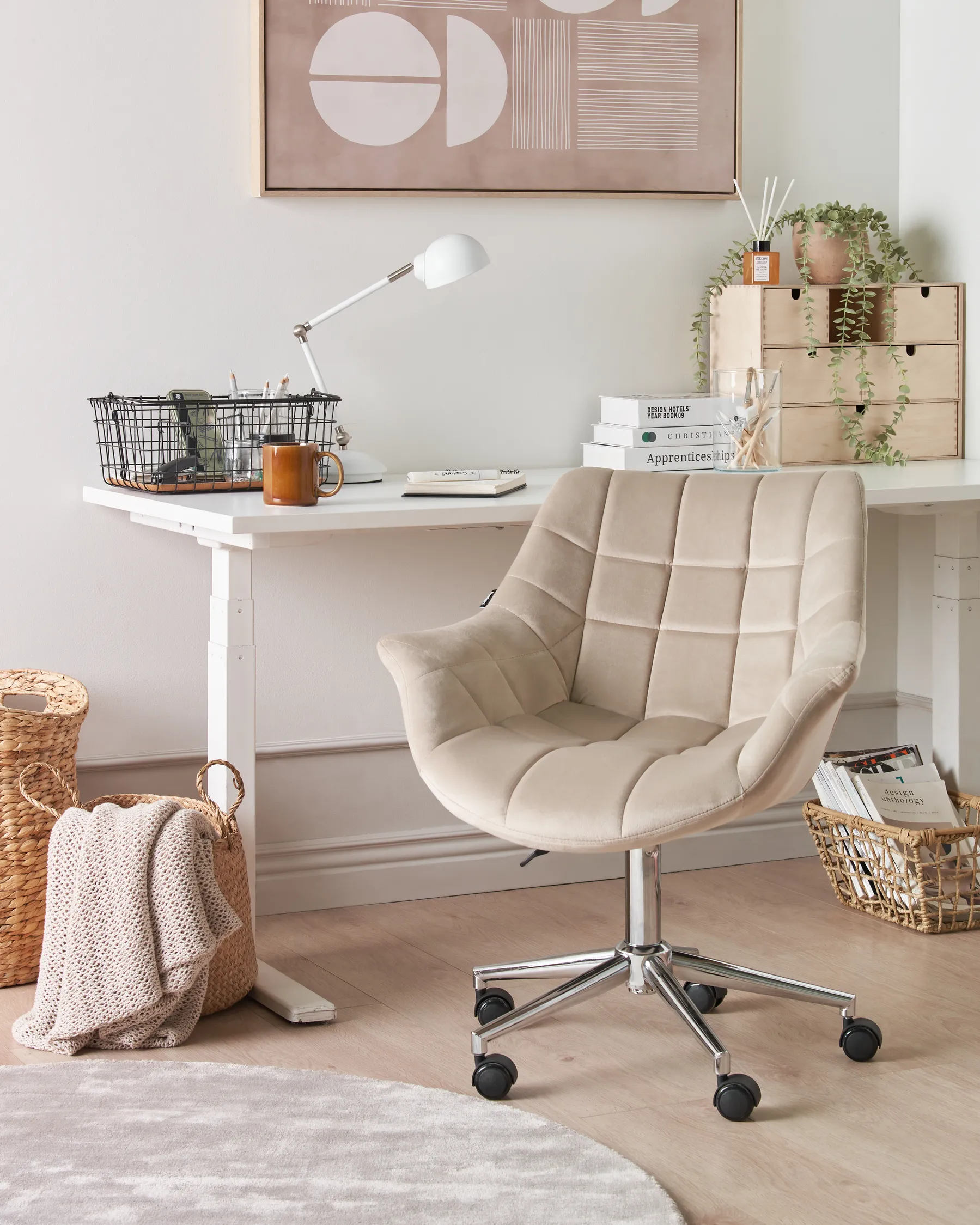 Schreibtischstuhl LABELLE Samtstoff Beige_934224