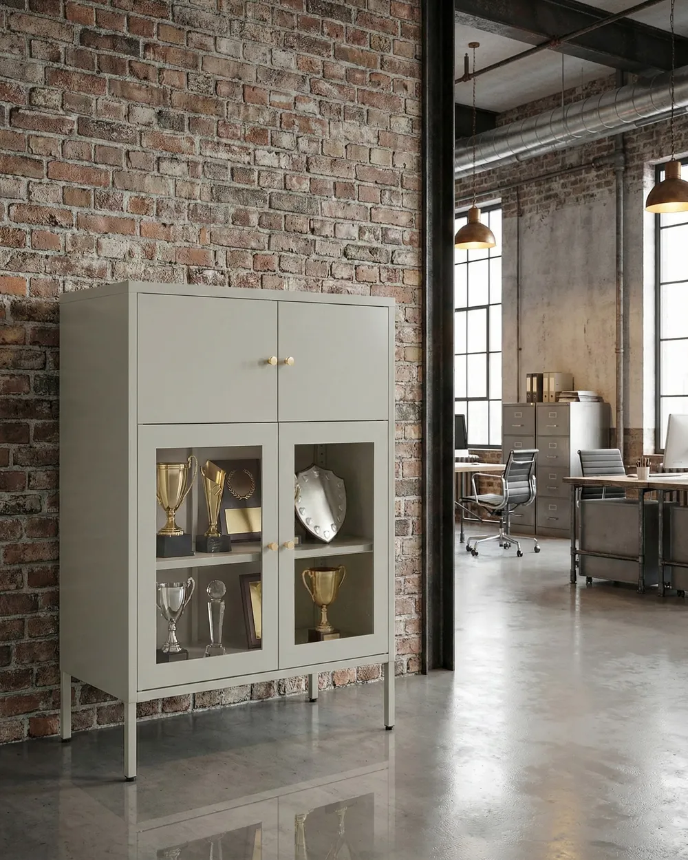 Vitrine mit Glastüren ESHOLT 80 cm Metall Hellbeige