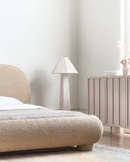 Bett mit Lattenrost Bouclé BAYEL 180 x 200 cm Taupe_1056381