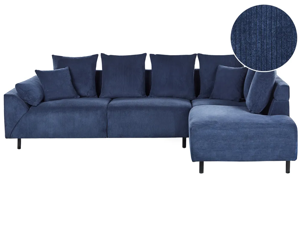 Ecksofa 4-Sitzer LUNNER Cord Dunkelblau linksseitig