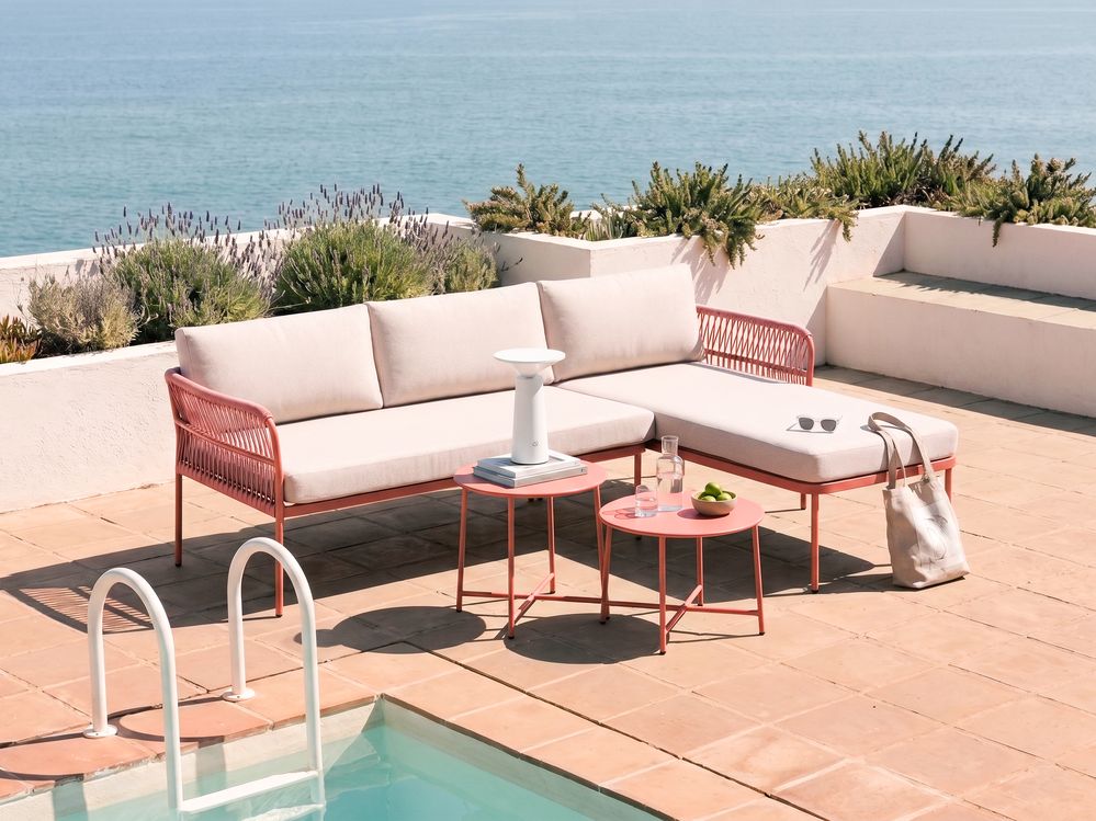 Garden Corner Sofa 3 Seater ONZO with Tables Metal Red Left Hand