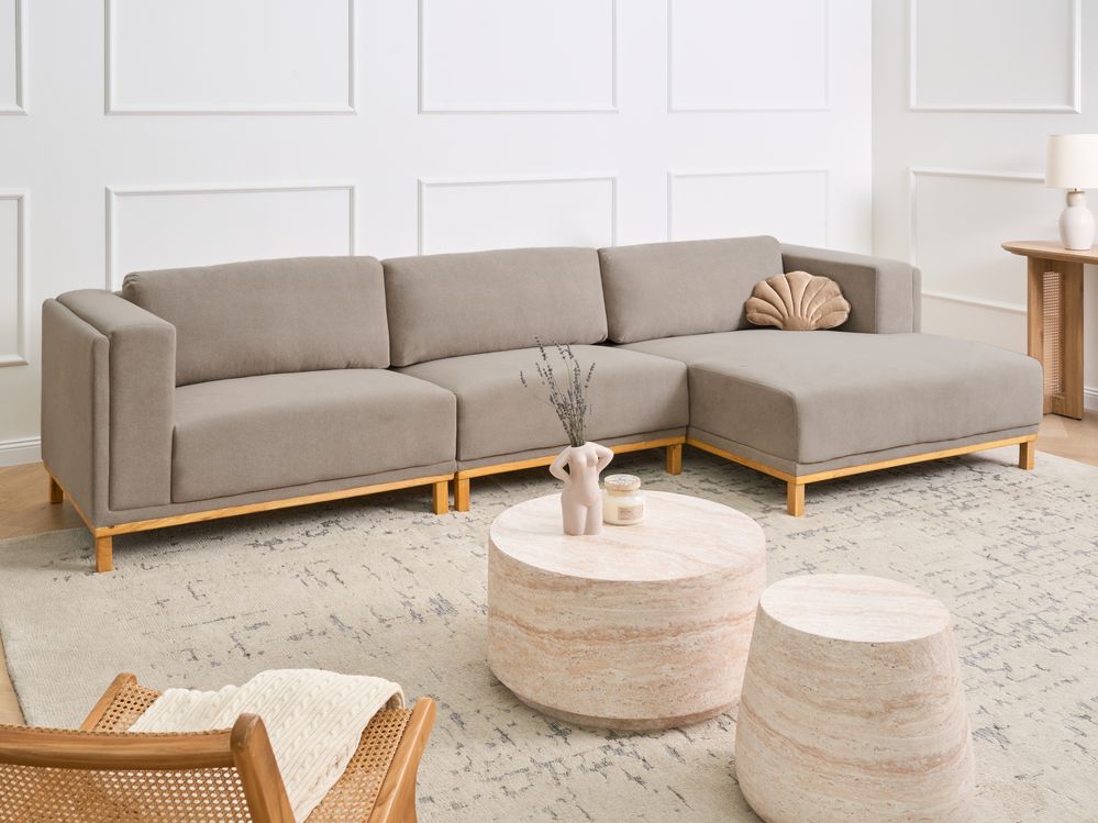 Ecksofa 5-Sitzer VENG Stoff Taupe linksseitig