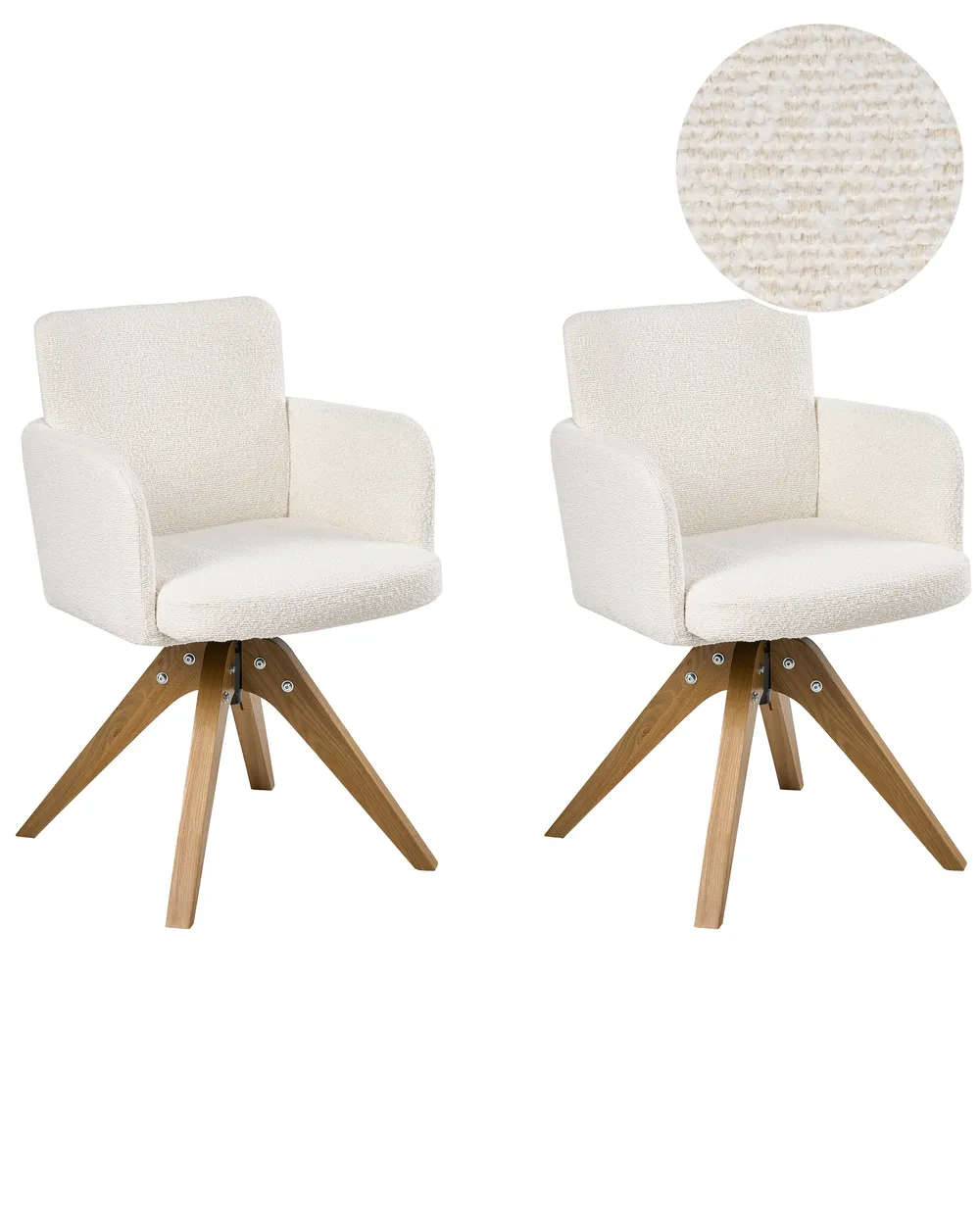 Esszimmerstuhl 2er Set drehbar EVELYN Bouclé Cremeweiß