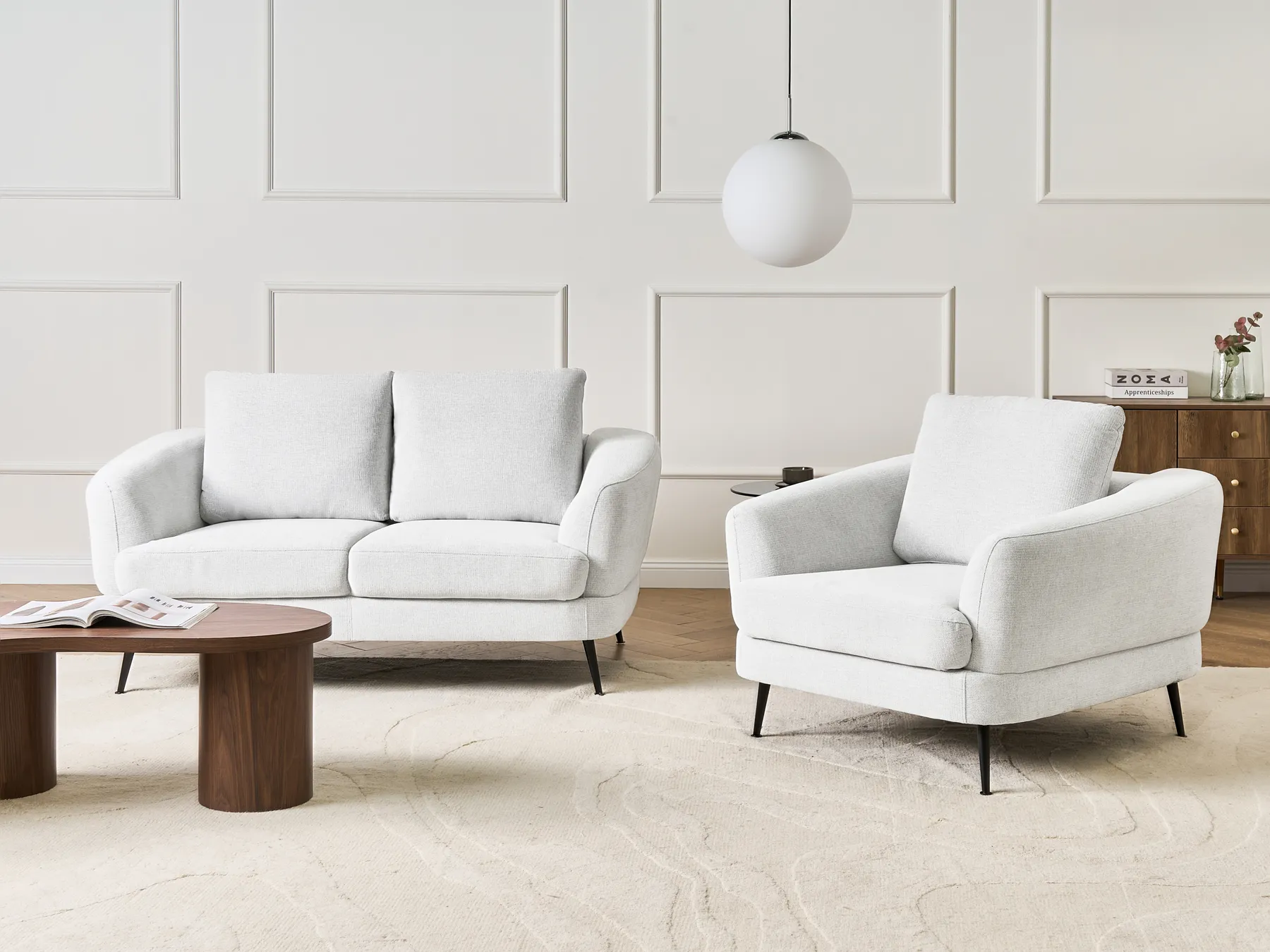Sofa Set 3-Sitzer KJAER Stoff Cremeweiß_1006844