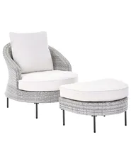 Gartensessel mit Ottomane ARCILLE Polyrattan Grau_1082773