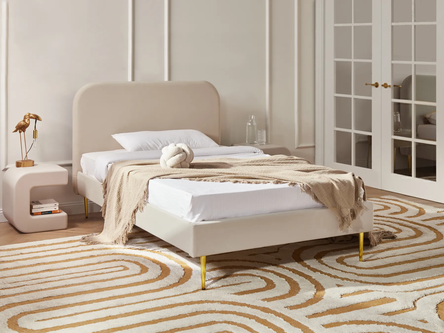Bed Velvet FLAYAT 120 x 200 cm (EU Small Double) Light Beige_1024357
