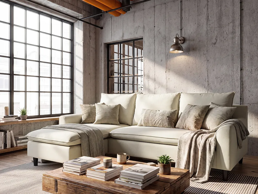 Ecksofa ELVENES Stoff Beige rechtsseitig_1149691