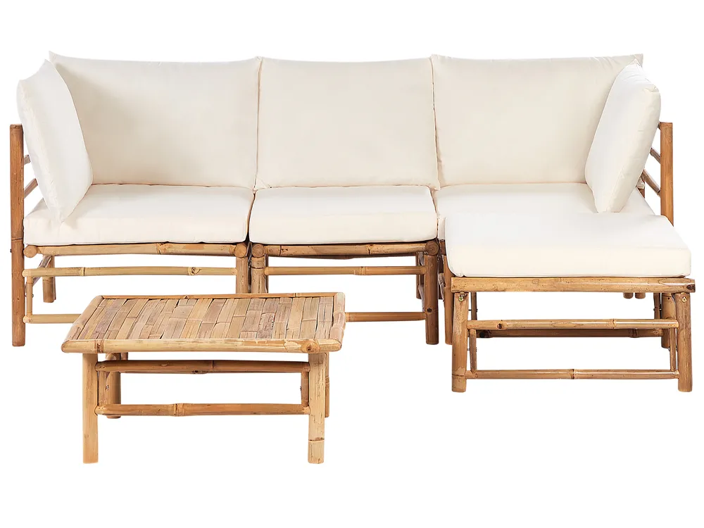 Garten Ecksofa mit Tisch 4-Sitzer CERRETO Bambus Cremeweiß linksseitig