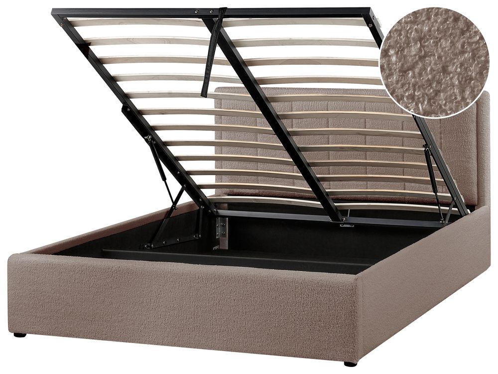 Bed met opbergruimte MONTLAUR Bouclé Taupe 140 x 200 cm