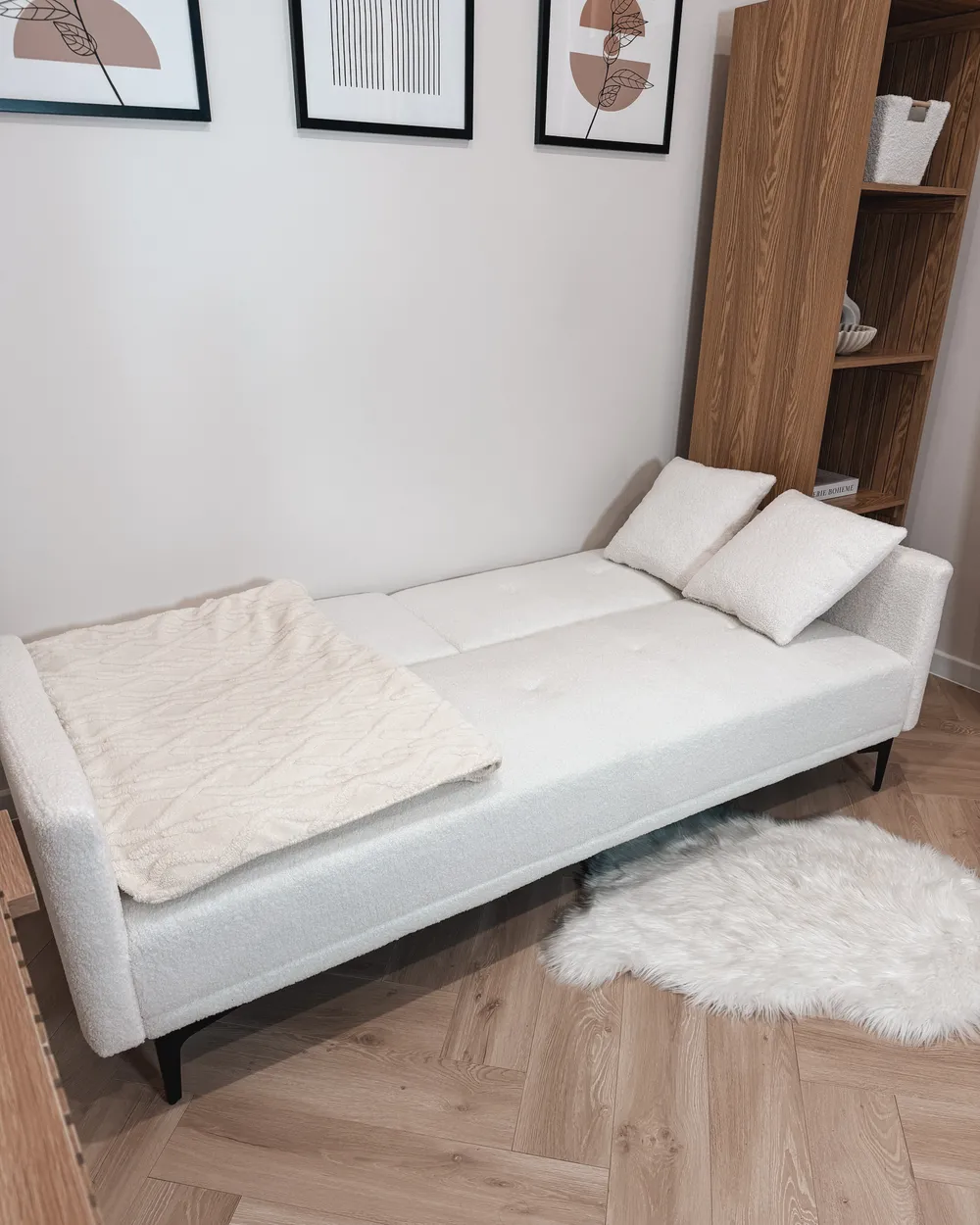 Schlafsofa 3-Sitzer LUCAN Bouclé Cremeweiß_1039234