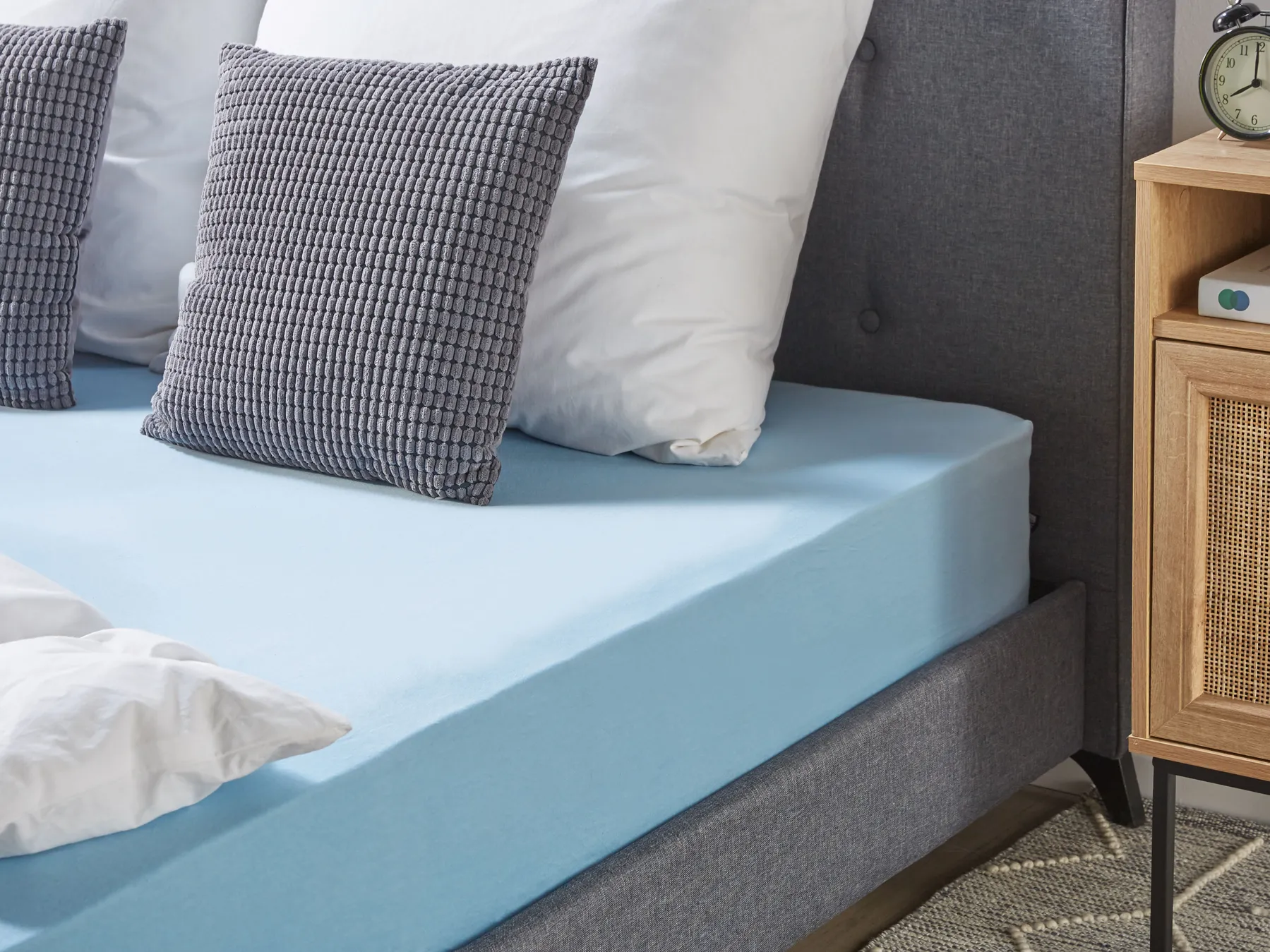 Fitted Sheet HOFUF 140 x 200 cm Cotton Light Blue_815971