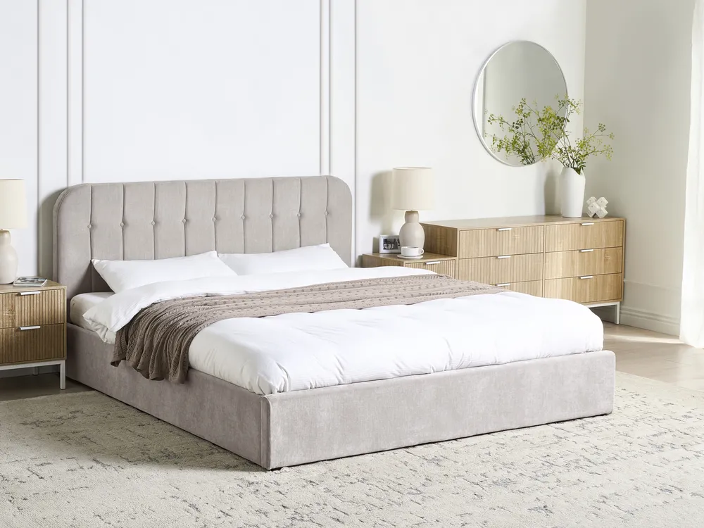 Bett mit Stauraum CHALLANS Chenillegewebe Taupe 180 x 200 cm