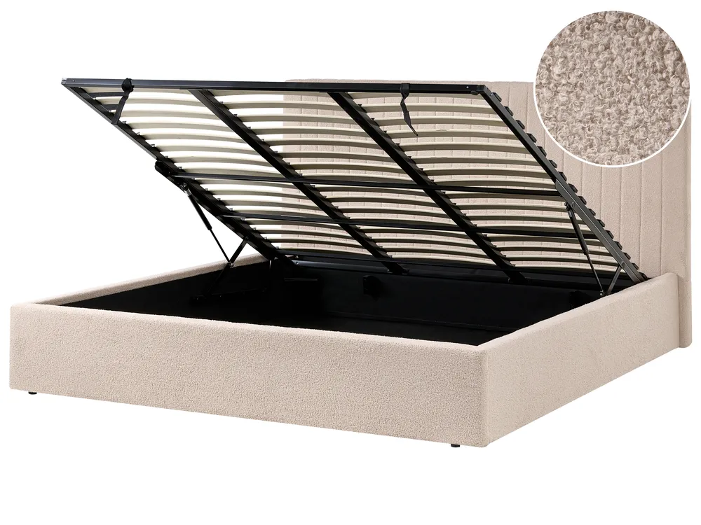 Bett mit Stauraum VION Bouclé Beige 180 x 200 cm