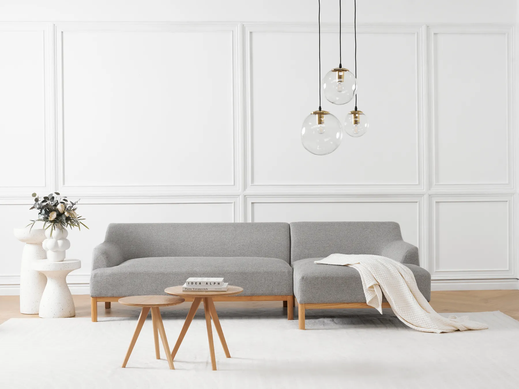 Ecksofa 3-Sitzer SOSJO Stoff Hellgrau linksseitig_941125