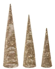 Weihnachtsdekoration 3er Set LED TUELSO 60/80/100 cm Weihnachtsbaum Gold_1025064