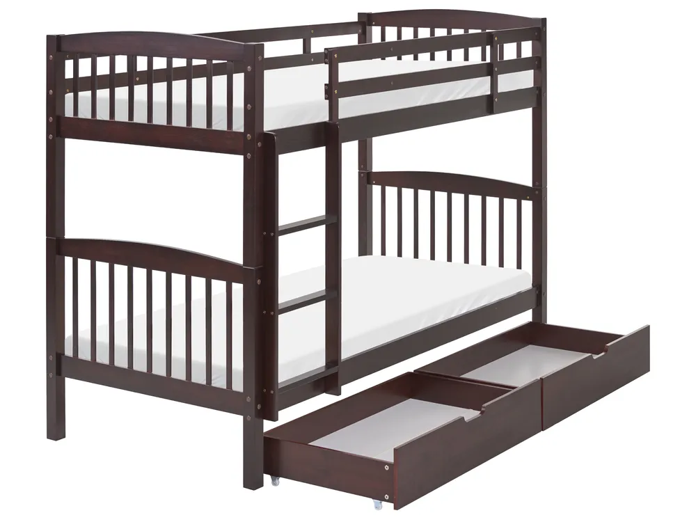 Bunk Bed with Drawers REVIN Pine Wood Dark Brown 90 x 200 cm (EU Single)