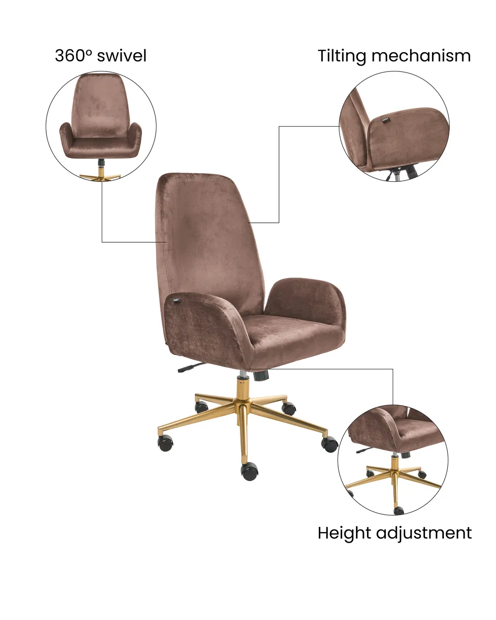 Office Chair CLARE Velvet Brown_1037291