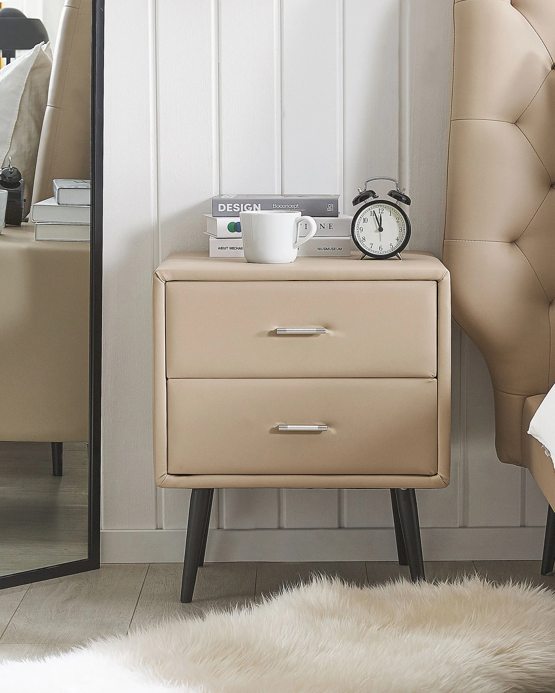 2 Drawer Bedside Table ESSONNE Faux Leather Beige_789000