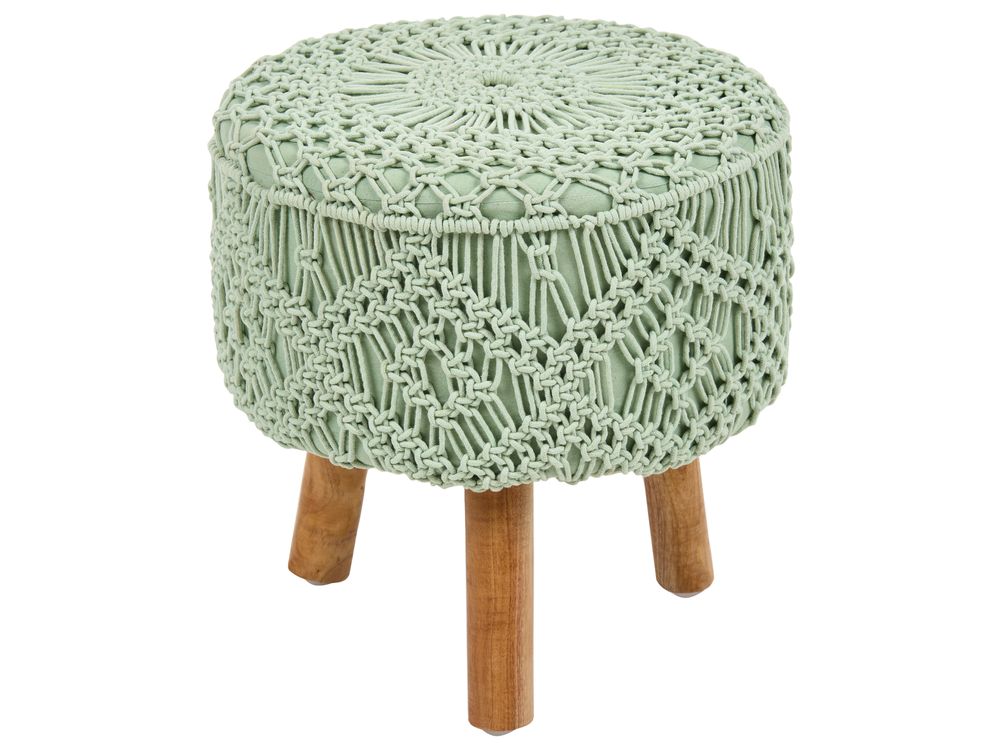 Footstool Macramé MANZAI Cotton Light Green