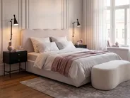 Bett mit Stauraum NANTERRE Stoff Hellbeige 180 x 200 cm_1084522