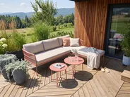 Garten Ecksofa 3-Sitzer ONZO mit Tischen Metall Rot linksseitig_1084423