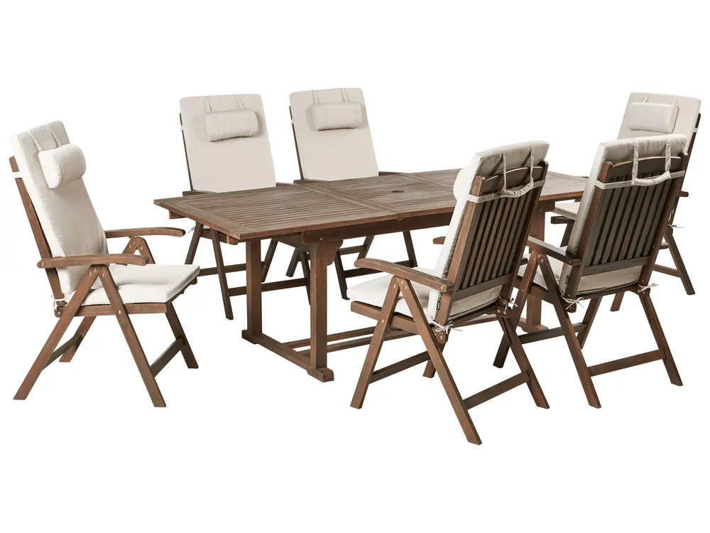 Gartenmöbel Set 6-Sitzer AMANTEA PREMIUM Akazienholz Hellbeige