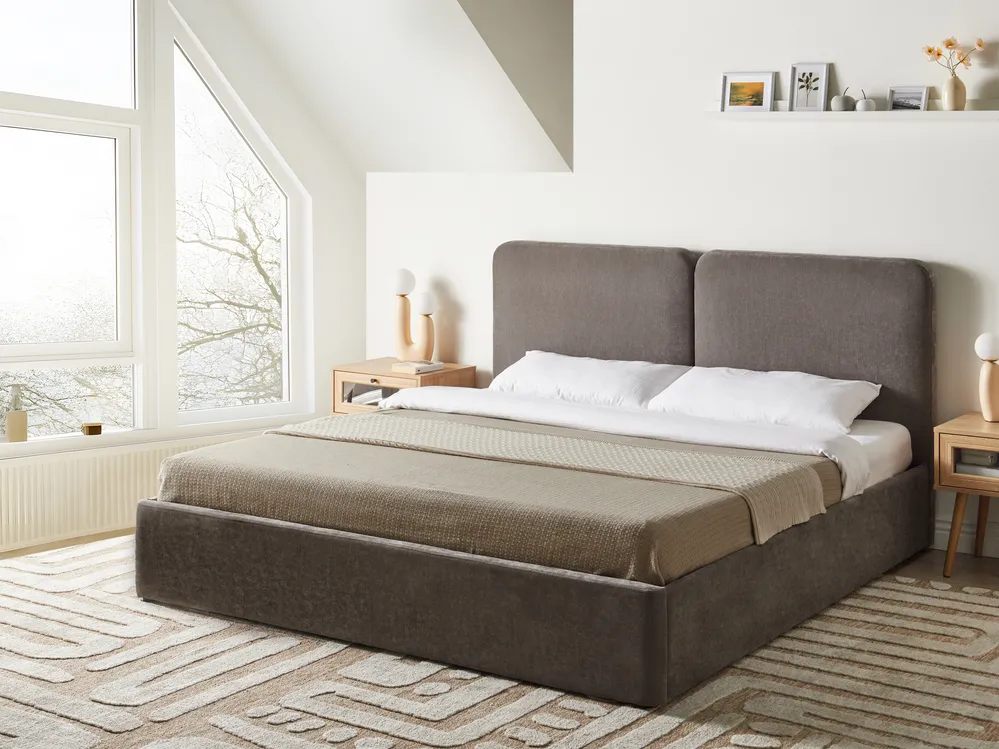 Bett mit Stauraum ARBOIS Chenillegewebe Taupe 180 x 200 cm