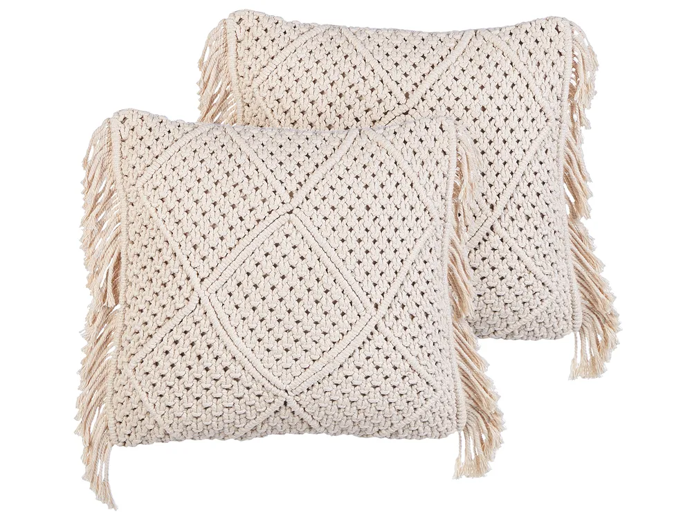 Set of 2 Decorative Cushions BESHAM 45 x 45 cm Cotton Light Beige Geometric Pattern_904588