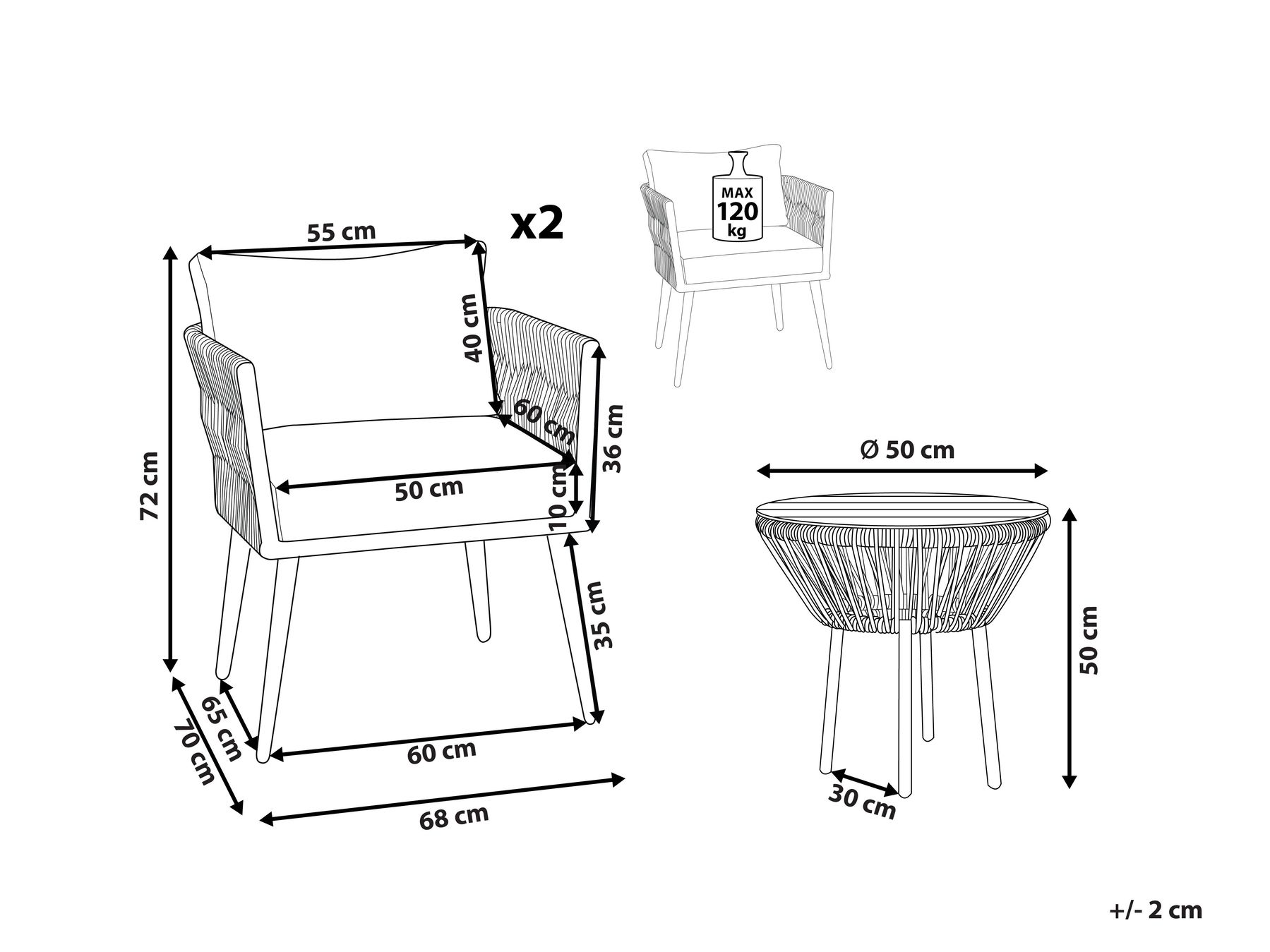 Bistro Set inkl. Kissen GARGANO Polyrattan Hellbraun_812235