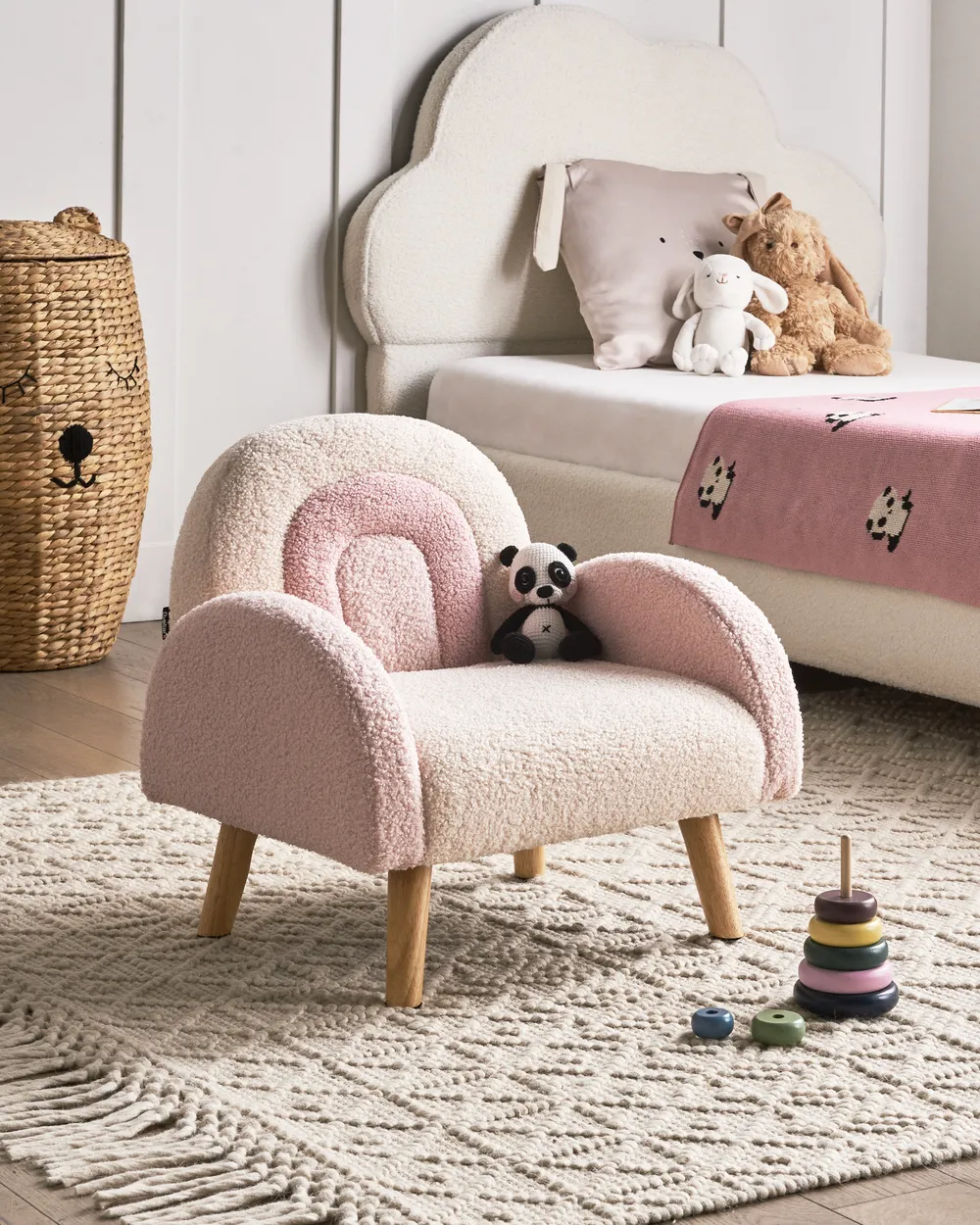 Kindersessel Regenbogen OMBO Bouclé Pastellrosa