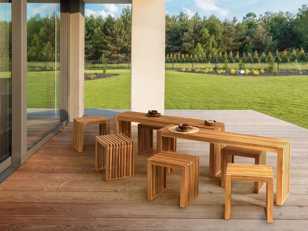 Gartenmöbel Set mit Bänken und Hockern 6-Sitzer BELLANO Akazienholz Braun_921987
