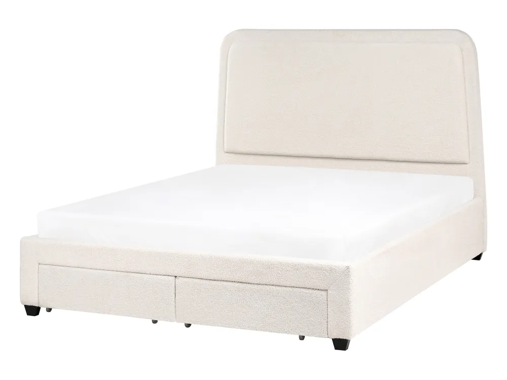 Bed with Storage Drawers SARDENT Boucle Off-White 140 x 200 cm (EU Double)_1009088