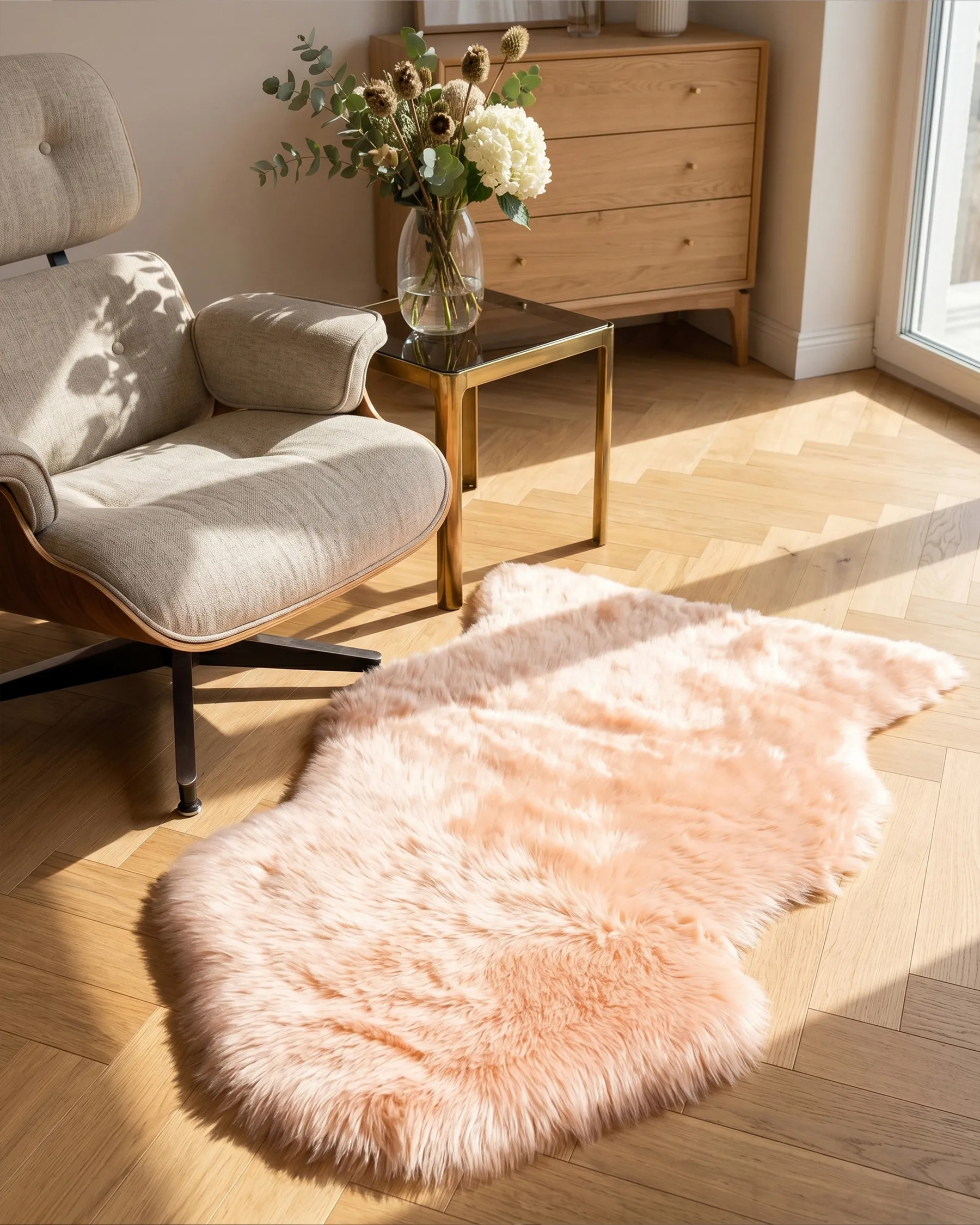 Sheepskin Rug ULURU Peach Pink 65 x 110 cm_704813