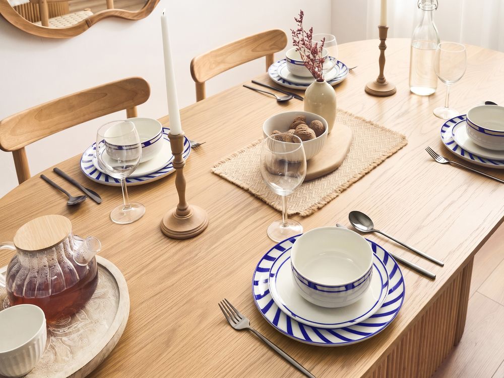 Set of 24 Dinnerware SHISO Porcelain White/ Blue